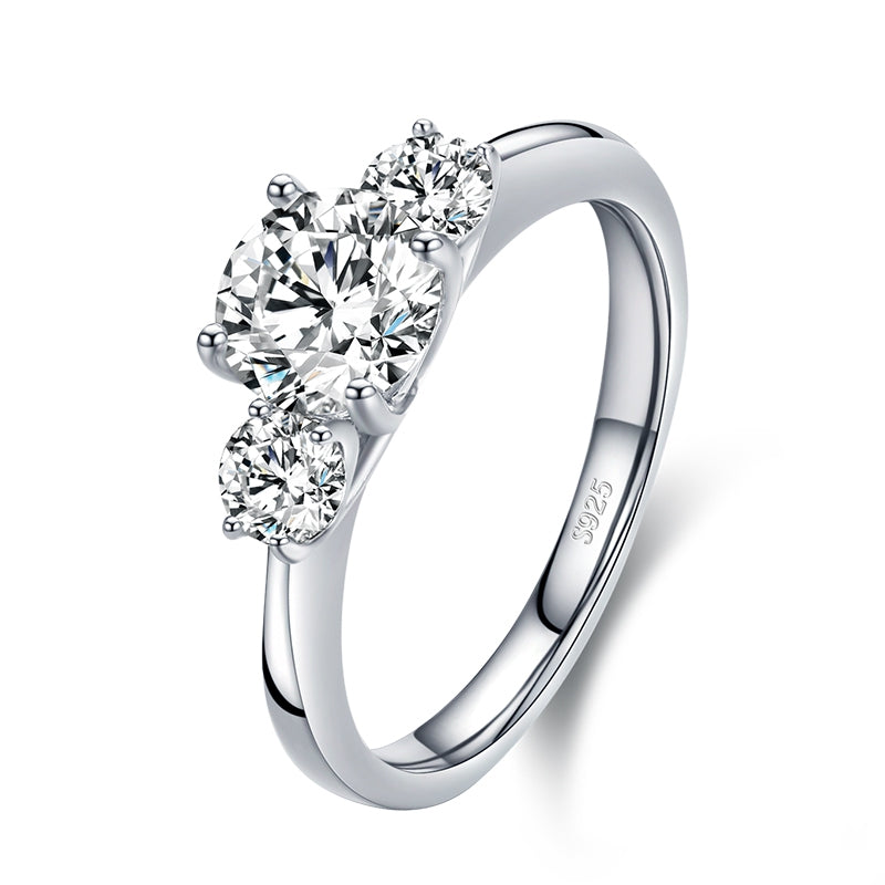 Bague Trilogie en argent 925 plaqué or blanc avec zircons blancs - Photo 2