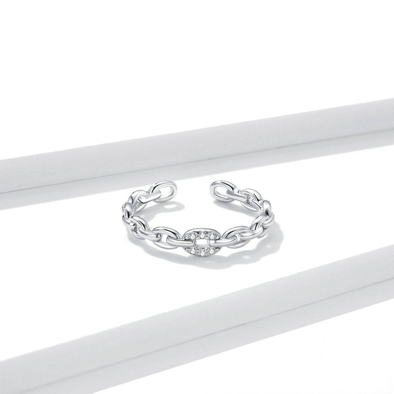 Bague Chaîne en argent 925 plaqué or blanc ajustable avec zircons blancs - Photo 4