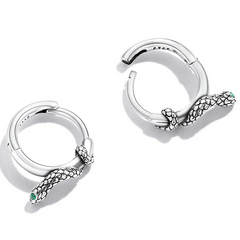 Boucles d’Oreilles Créoles Serpents en argent 925 plaqué or blanc avec zircons verts - Photo 4