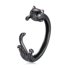 Bague Chat Noir en argent 925 plaqué noir ajustable