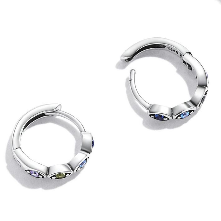 Boucles d’Oreilles Créoles Yeux Protecteurs en argent 925 plaqué or blanc avec zircons colorés - Photo 5