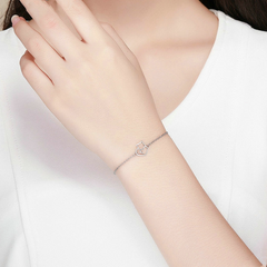 Bracelet Chat avec Coeur en argent 925 plaqué or blanc avec fermoir ajustable - Photo 2
