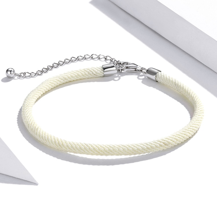 Bracelet Cordon Blanc de style marin avec fermoir réglable en argent 925 - Photo 3