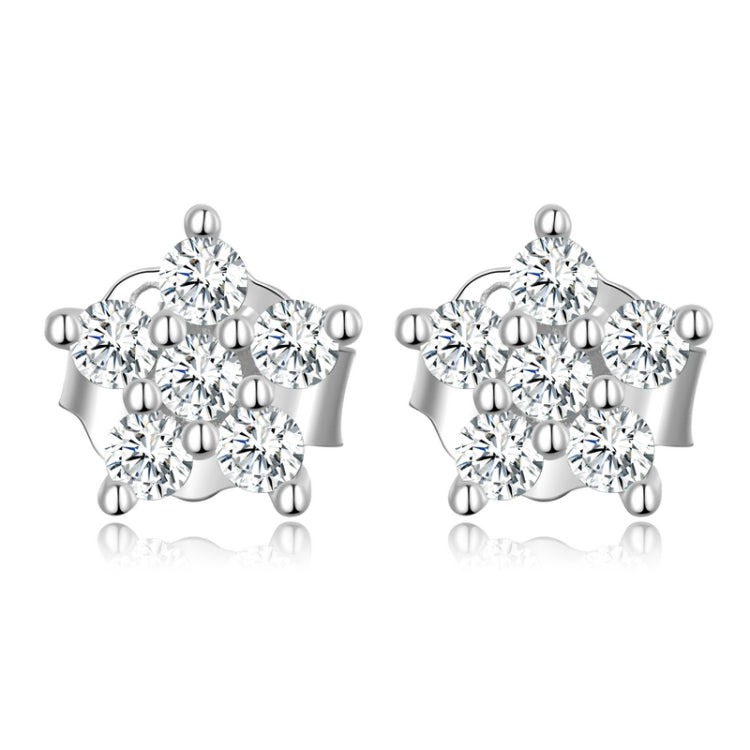 Boucles d’Oreilles Fleurs Brillantes Puces en Argent Sterling 925 plaqué or blanc avec zircons blancs