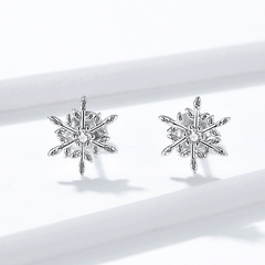 Boucles d’Oreilles Flocon de Neige Puces en Argent Sterling 925 plaqué or blanc - Photo 3