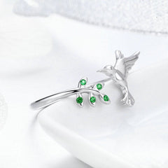 Bague Colibri en argent 925 plaqué or blanc avec zircons verts ajustable - Photo 3