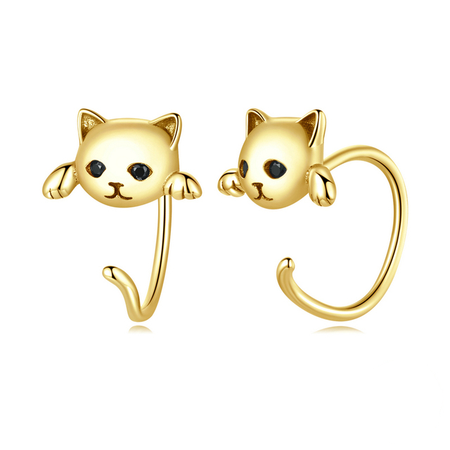 Boucles d’Oreilles Chat Argent Sterling 925 plaqué or jaune