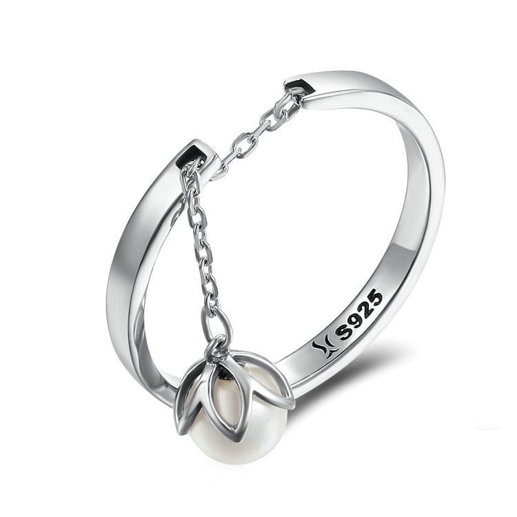 Bague avec Perle en argent 925 plaqué or blanc ajustable