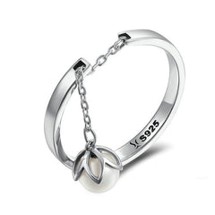 Bague avec Perle en argent 925 plaqué or blanc ajustable