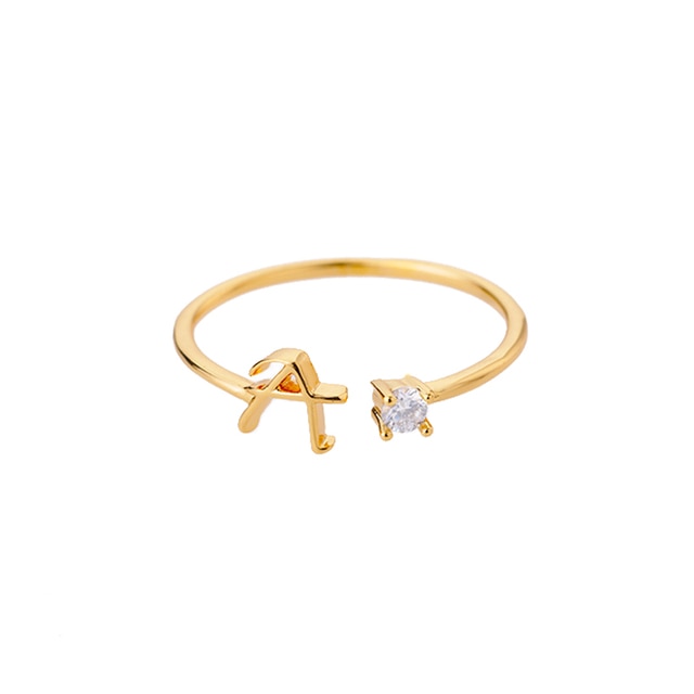 Bague avec Initiale avec lettre ajustable en acier inoxydable plaqué or blanc, or jaune ou or rose avec zircons blancs - Photo 26