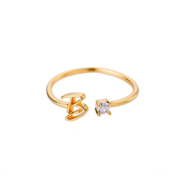 Bague avec Initiale avec lettre ajustable en acier inoxydable plaqué or blanc, or jaune ou or rose avec zircons blancs - Photo 25