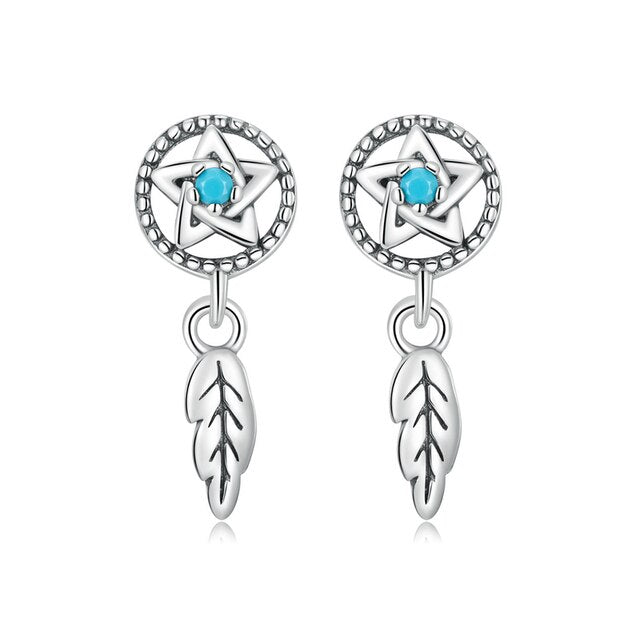 Boucles d’Oreilles Attrape-Rêves Puces en Argent Sterling 925 plaqué or blanc