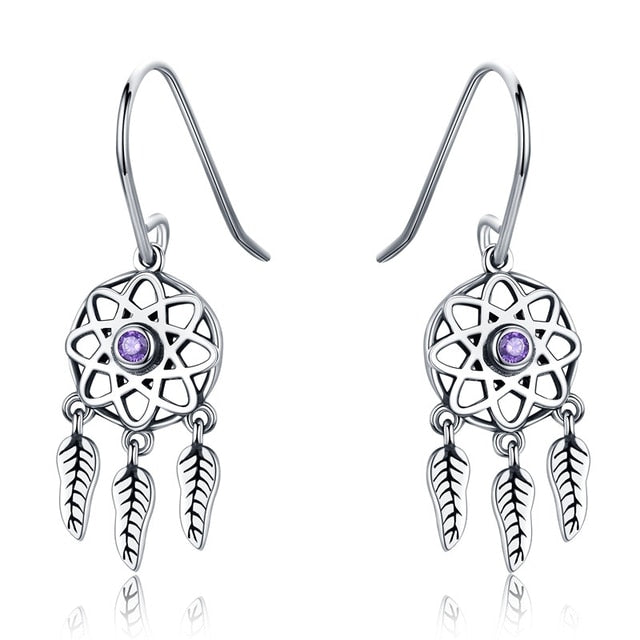 Boucles d’Oreilles Attrape-Rêves Puces en Argent Sterling 925 plaqué or blanc