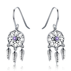 Boucles d’Oreilles Attrape-Rêves Puces en Argent Sterling 925 plaqué or blanc