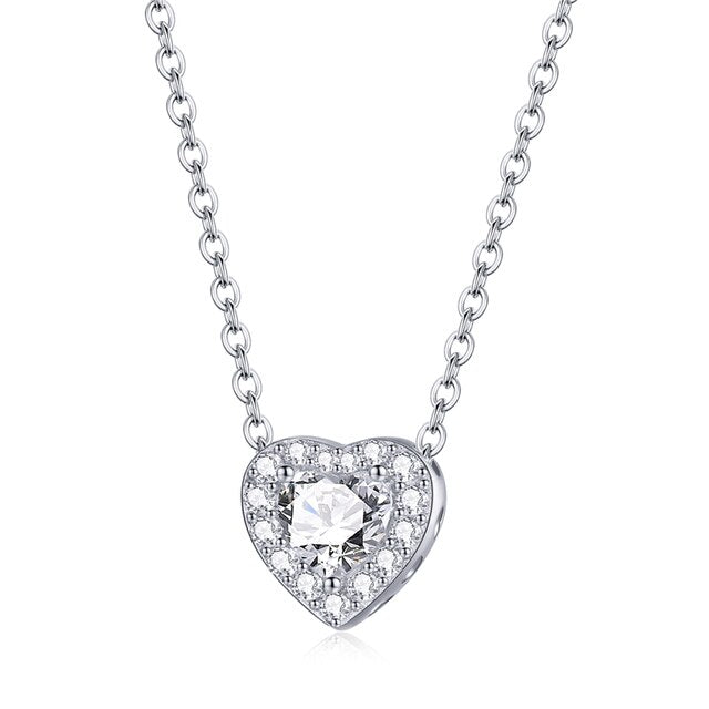 Collier Coeur en argent 925 plaqué or blanc ajustable avec zircons blancs