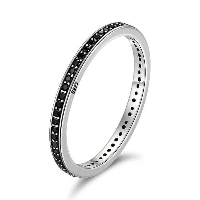 Bague Éternité en argent 925 plaqué or blanc avec zircons noirs