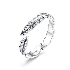 Bague Plumes en argent 925 plaqué or blanc ajustable