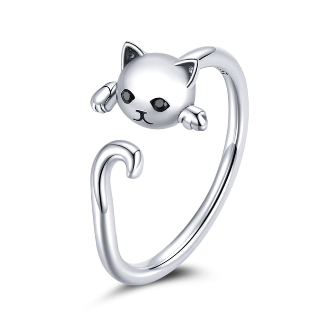 Bague Chat en argent 925 plaqué or jaune ajustable