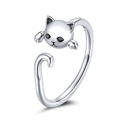 Bague Chat en argent 925 plaqué or jaune ajustable
