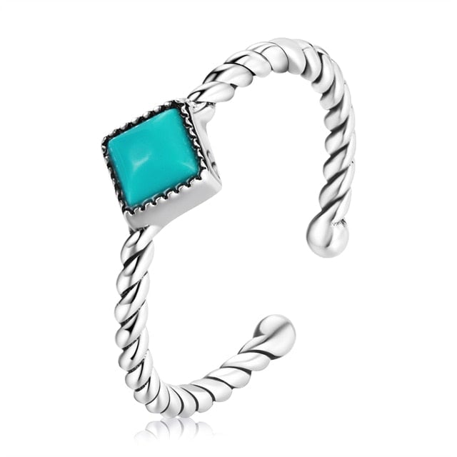 Bague Vintage avec Turquoise en argent 925 plaqué or blanc ajustable