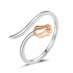 Bague Rose en argent 925 plaqué or blanc et or rose ajustable