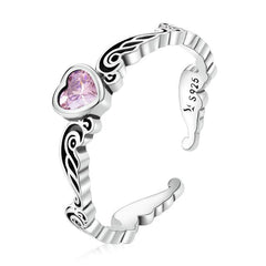 Bague Coeur Rose en argent 925 plaqué or blanc ajustable avec zircon rose