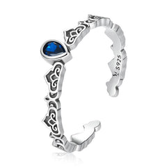 Bague Goutte Bleue en argent 925 plaqué or blanc ajustable aver zircon bleu