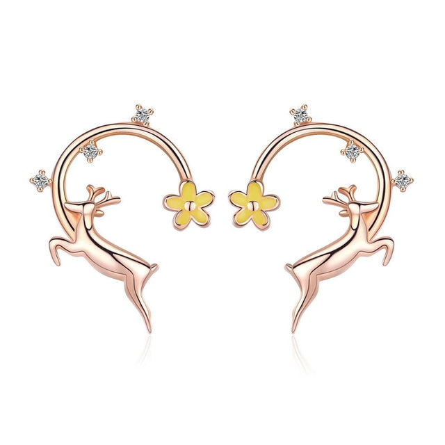 Boucles d’Oreilles Cerf Puces en Argent Sterling 925 plaqué or rose