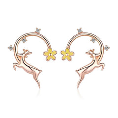 Boucles d’Oreilles Cerf Puces en Argent Sterling 925 plaqué or rose