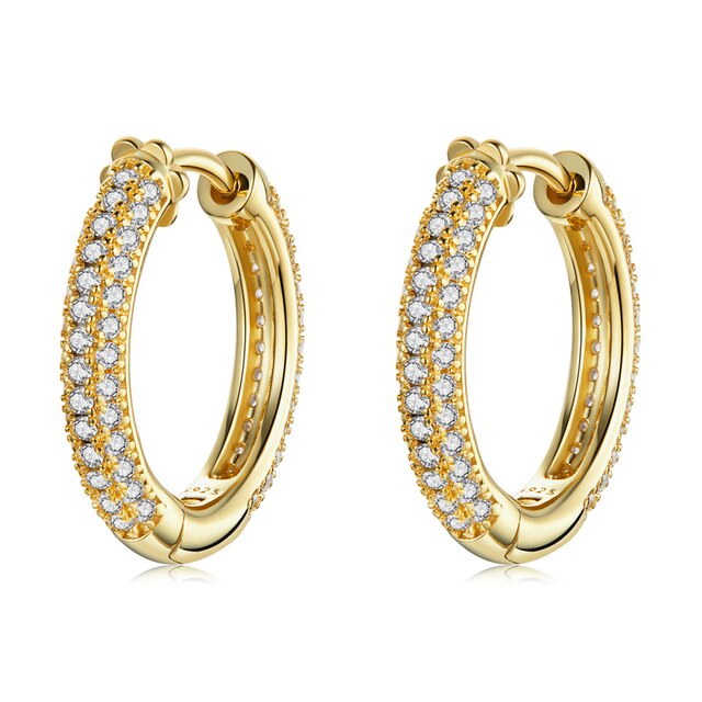 Boucles d’Oreilles Créoles Brillantes en argent 925 plaqué or jaune avec zircons blancs