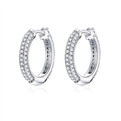 Boucles d’Oreilles Créoles Brillantes Argent Sterling 925 plaqué or blanc avec pavé de zircons