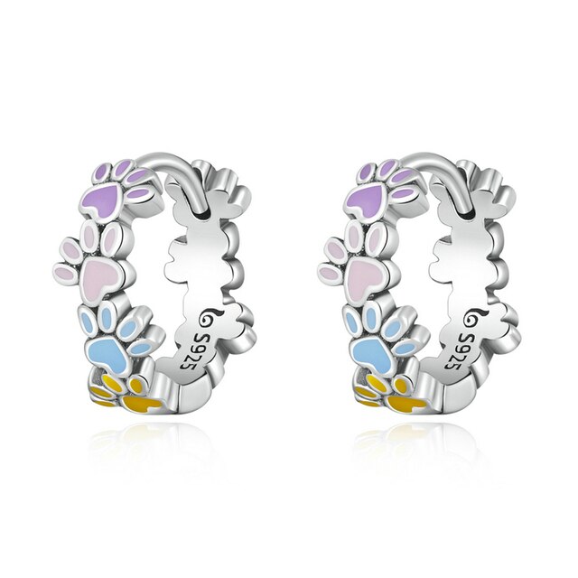 Boucles d’Oreilles Créoles Pattes en argent 925 plaqué or blanc émaillé à la main