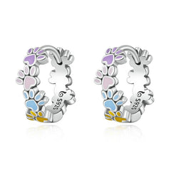 Boucles d’Oreilles Créoles Pattes en argent 925 plaqué or blanc émaillé à la main