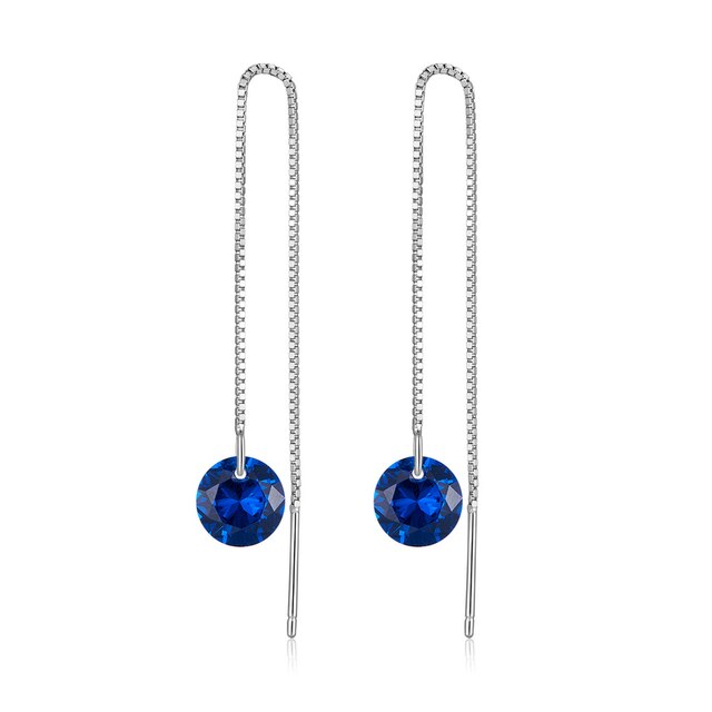 Chaînes d’Oreilles Bleues Pendantes en Argent Sterling 925 plaqué or blanc avec zircons bleus