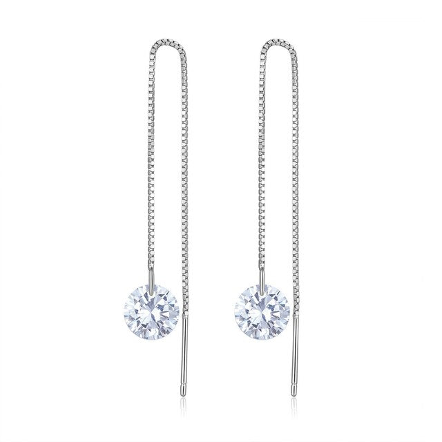 Chaînes d’Oreilles Blanches Pendantes en Argent sterling 925 plaqué or blanc avec zircons blancs