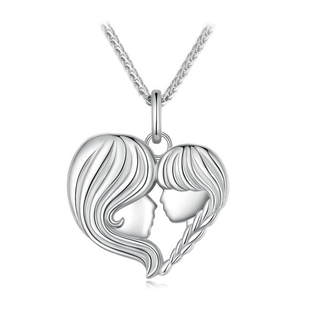Collier Mère et Fille en argent 925 plaqué or blanc ajustable