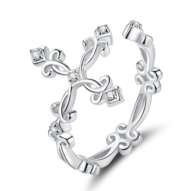 Bague Croix Ancienne en argent 925 plaqué or blanc ajustable avec zircons blancs