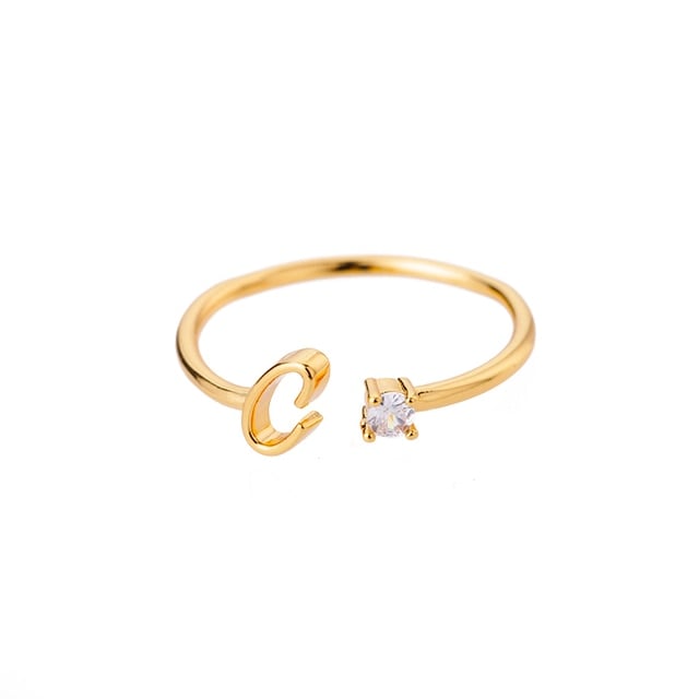 Bague avec Initiale avec lettre ajustable en acier inoxydable plaqué or blanc, or jaune ou or rose avec zircons blancs - Photo 22