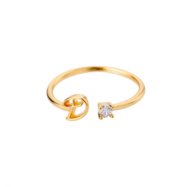 Bague avec Initiale avec lettre ajustable en acier inoxydable plaqué or blanc, or jaune ou or rose avec zircons blancs - Photo 21
