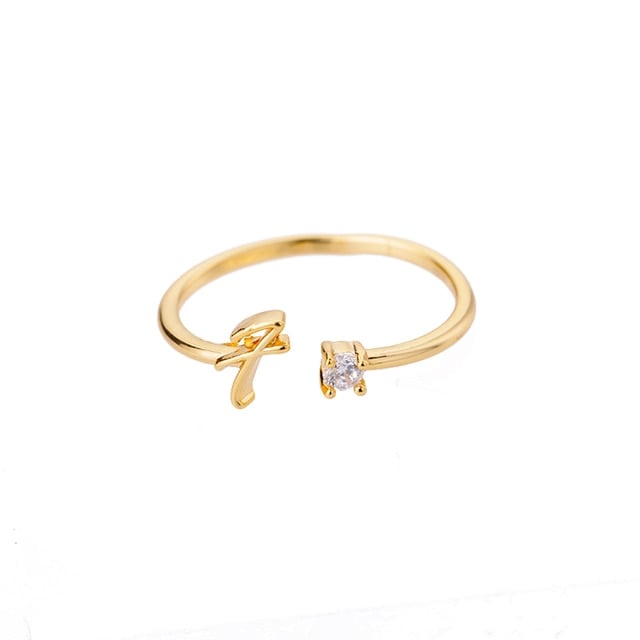 Bague avec Initiale avec lettre ajustable en acier inoxydable plaqué or blanc, or jaune ou or rose avec zircons blancs - Photo 21