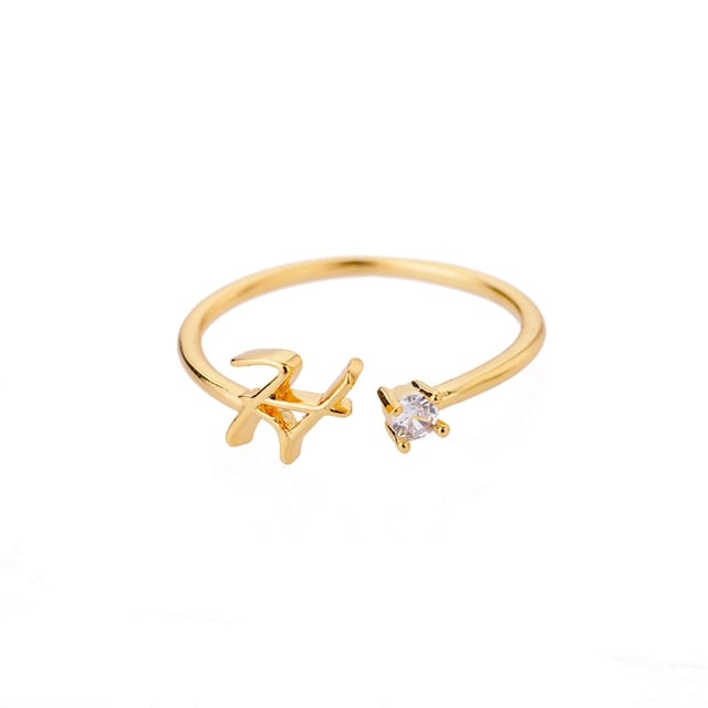 Bague avec Initiale avec lettre ajustable en acier inoxydable plaqué or blanc, or jaune ou or rose avec zircons blancs - Photo 19