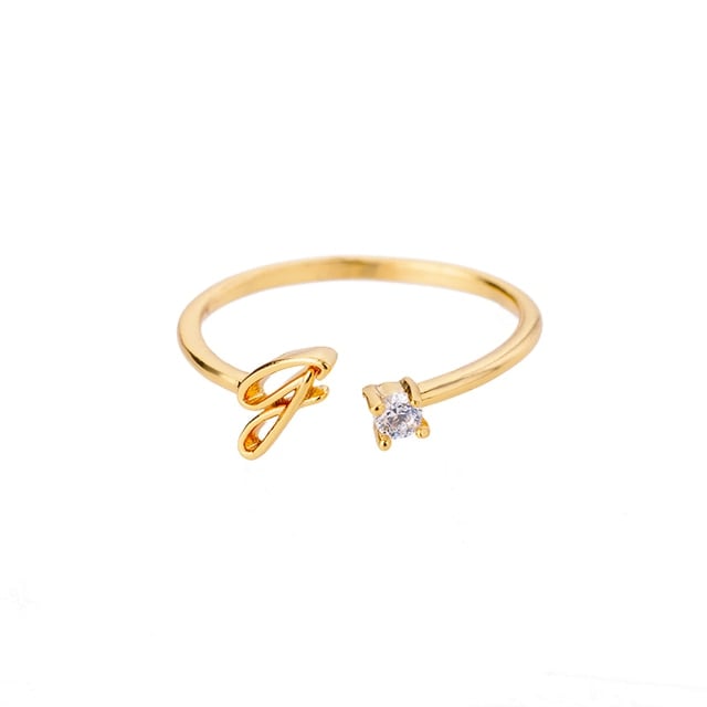Bague avec Initiale avec lettre ajustable en acier inoxydable plaqué or blanc, or jaune ou or rose avec zircons blancs - Photo 17
