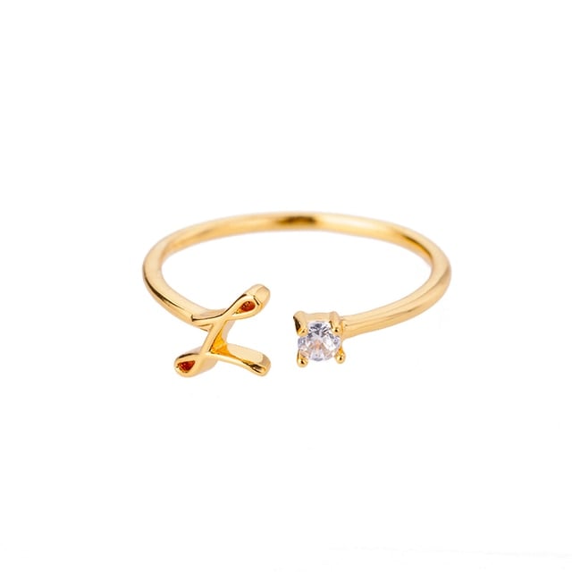 Bague avec Initiale avec lettre ajustable en acier inoxydable plaqué or blanc, or jaune ou or rose avec zircons blancs - Photo 15