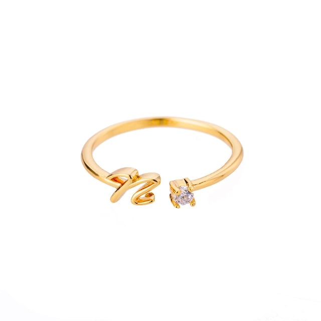 Bague avec Initiale avec lettre ajustable en acier inoxydable plaqué or blanc, or jaune ou or rose avec zircons blancs - Photo 11