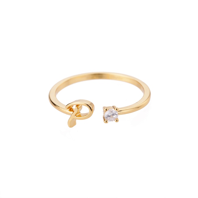 Bague avec Initiale avec lettre ajustable en acier inoxydable plaqué or blanc, or jaune ou or rose avec zircons blancs - Photo 9
