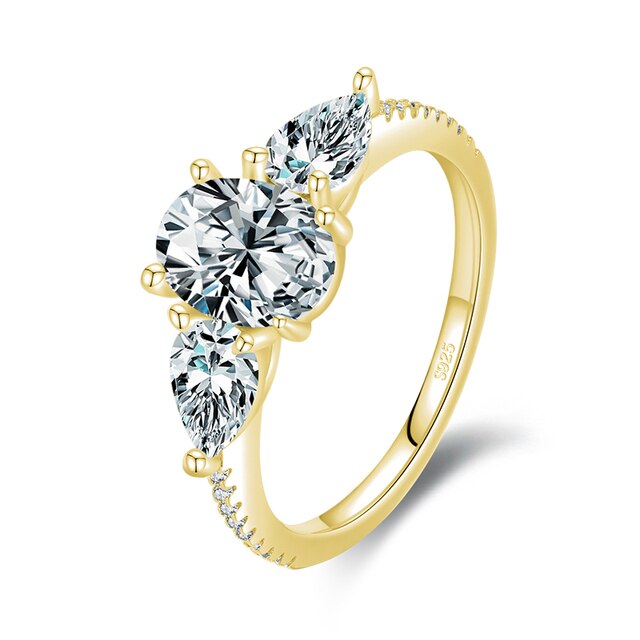 Bague Trilogie en argent 925 plaqué or jaune avec zircons blancs - Photo 4