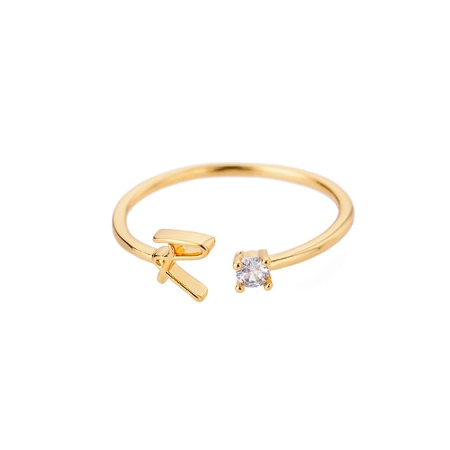 Bague avec Initiale avec lettre ajustable en acier inoxydable plaqué or blanc, or jaune ou or rose avec zircons blancs - Photo 7