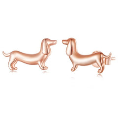Boucles d’Oreilles Chien Teckel Puces en Argent Sterling 925 plaqué or rose