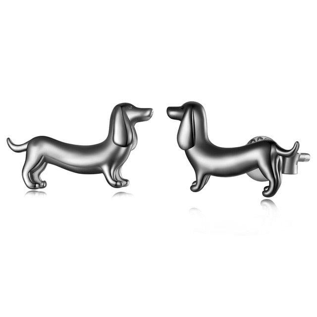 Boucles d’Oreilles Chien Teckel Puces en Argent Sterling 925 plaqué noir