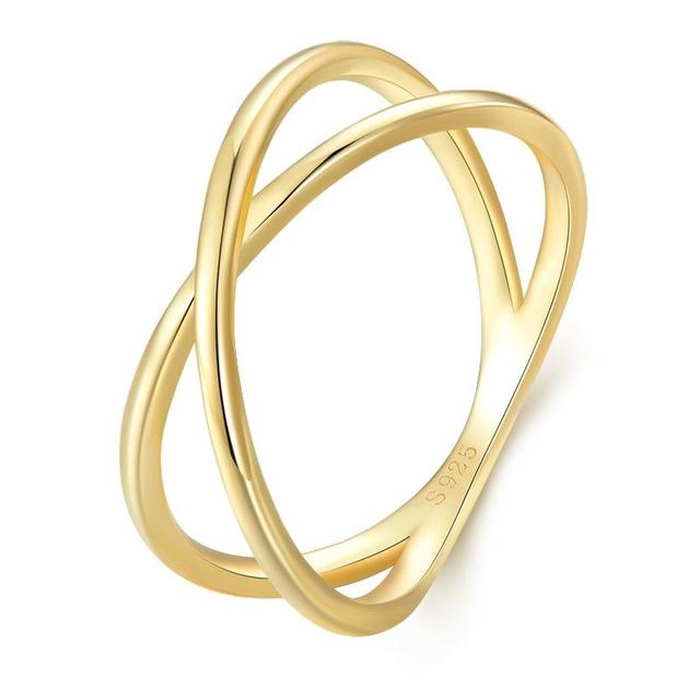Bague Croisée X en argent 925 plaqué or jaune - Photo 3